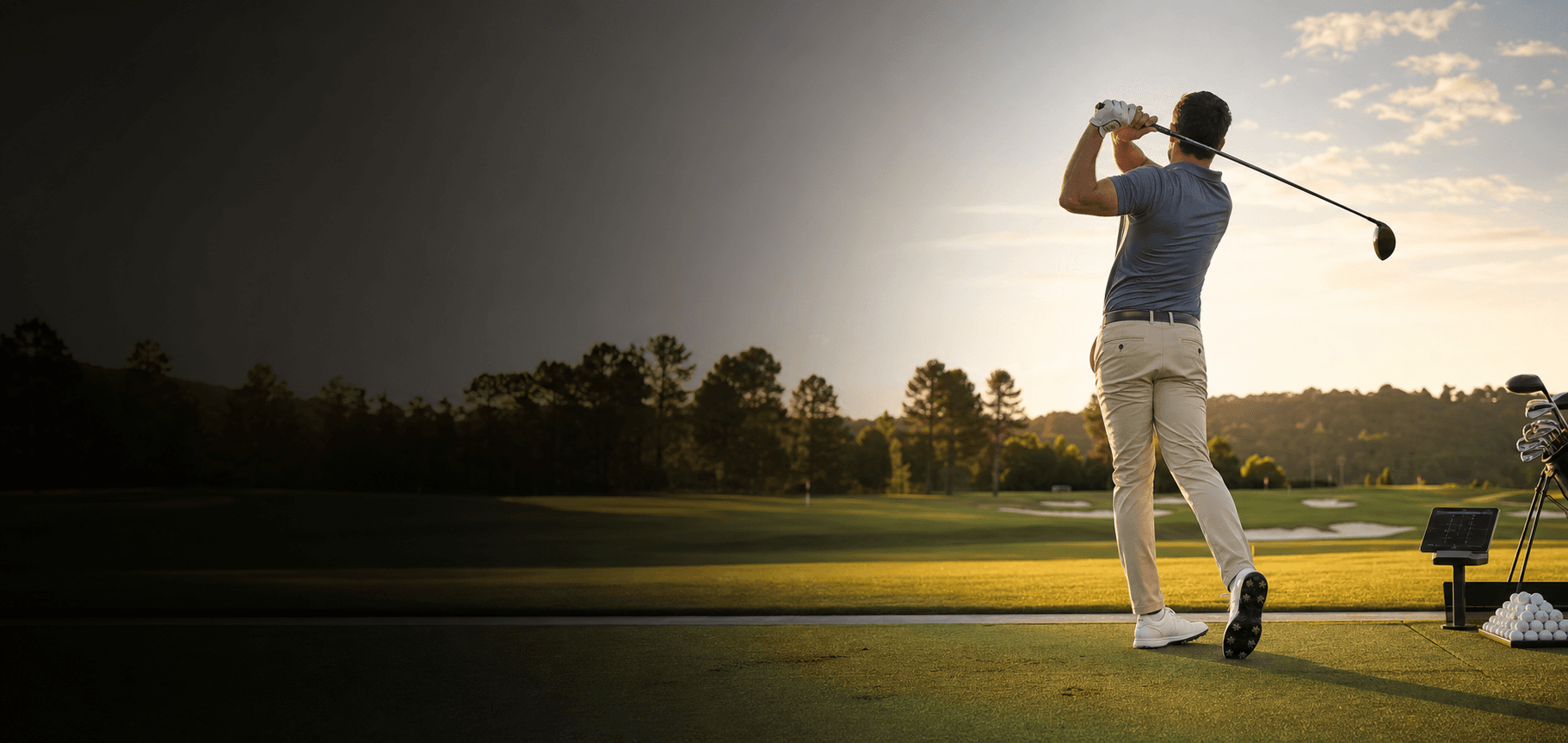 Golfer using driver at a premium practice range