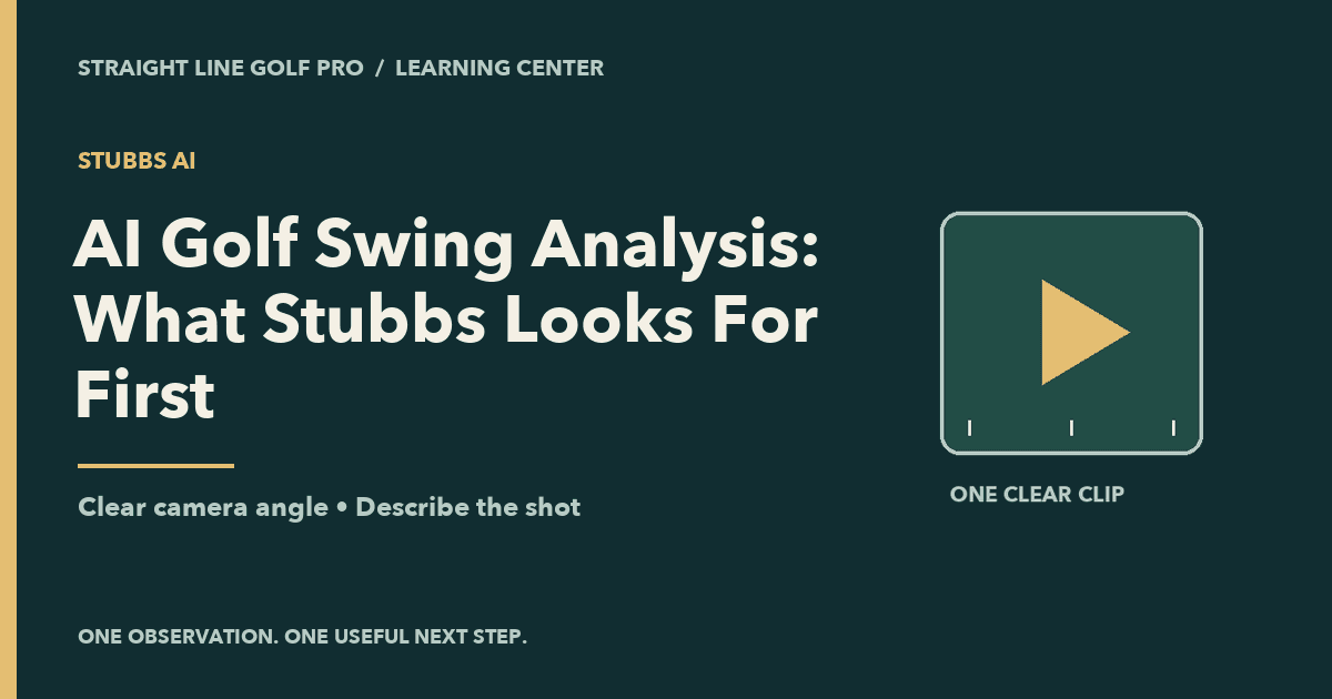 AI Golf Swing Analysis: What Stubbs Looks For First: illustrated clear camera angle and golf practice context with the exact article title.