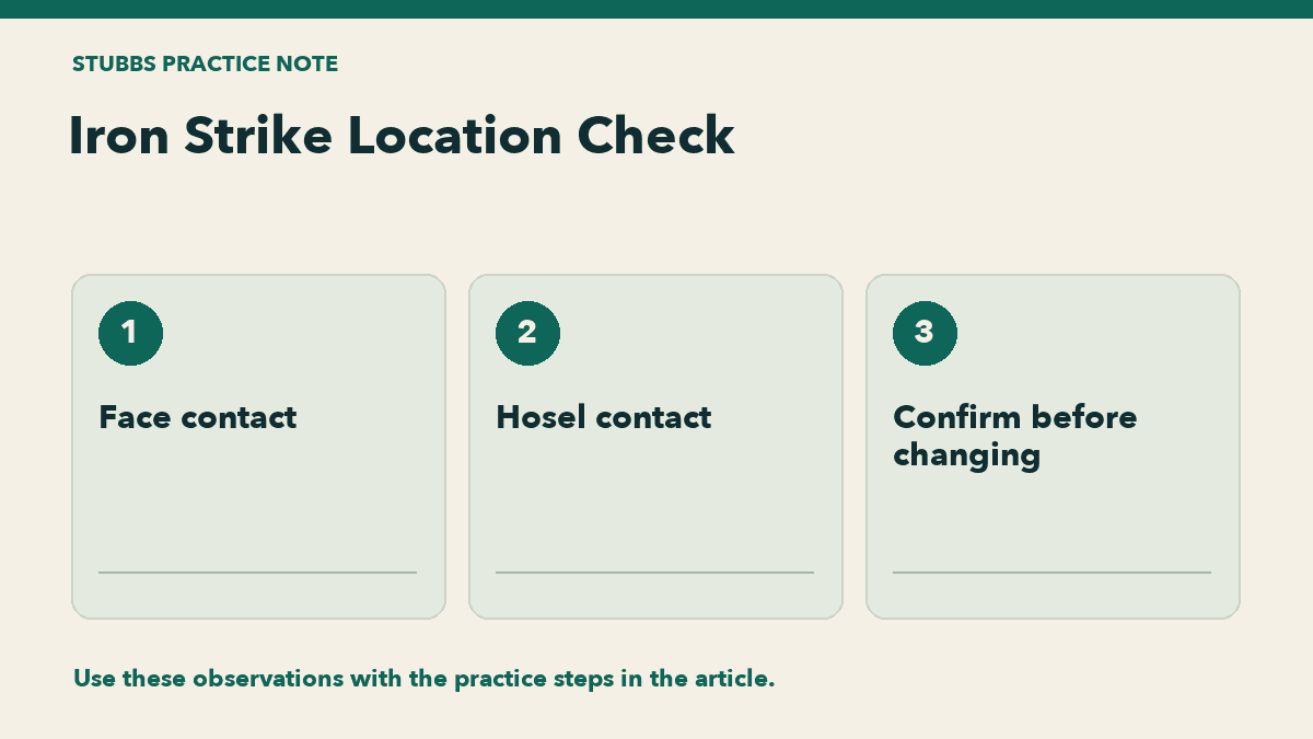 Iron Strike Location Check: Face contact, Hosel contact, Confirm before changing.