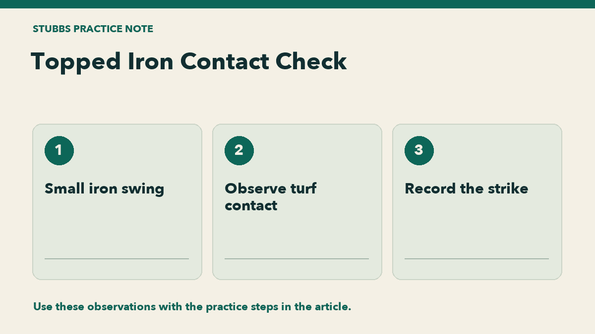 Topped Iron Contact Check: Small iron swing, Observe turf contact, Record the strike.